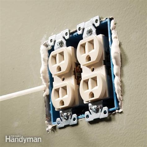 filling small gap drywall around junction box|drywall around electrical box outlet.